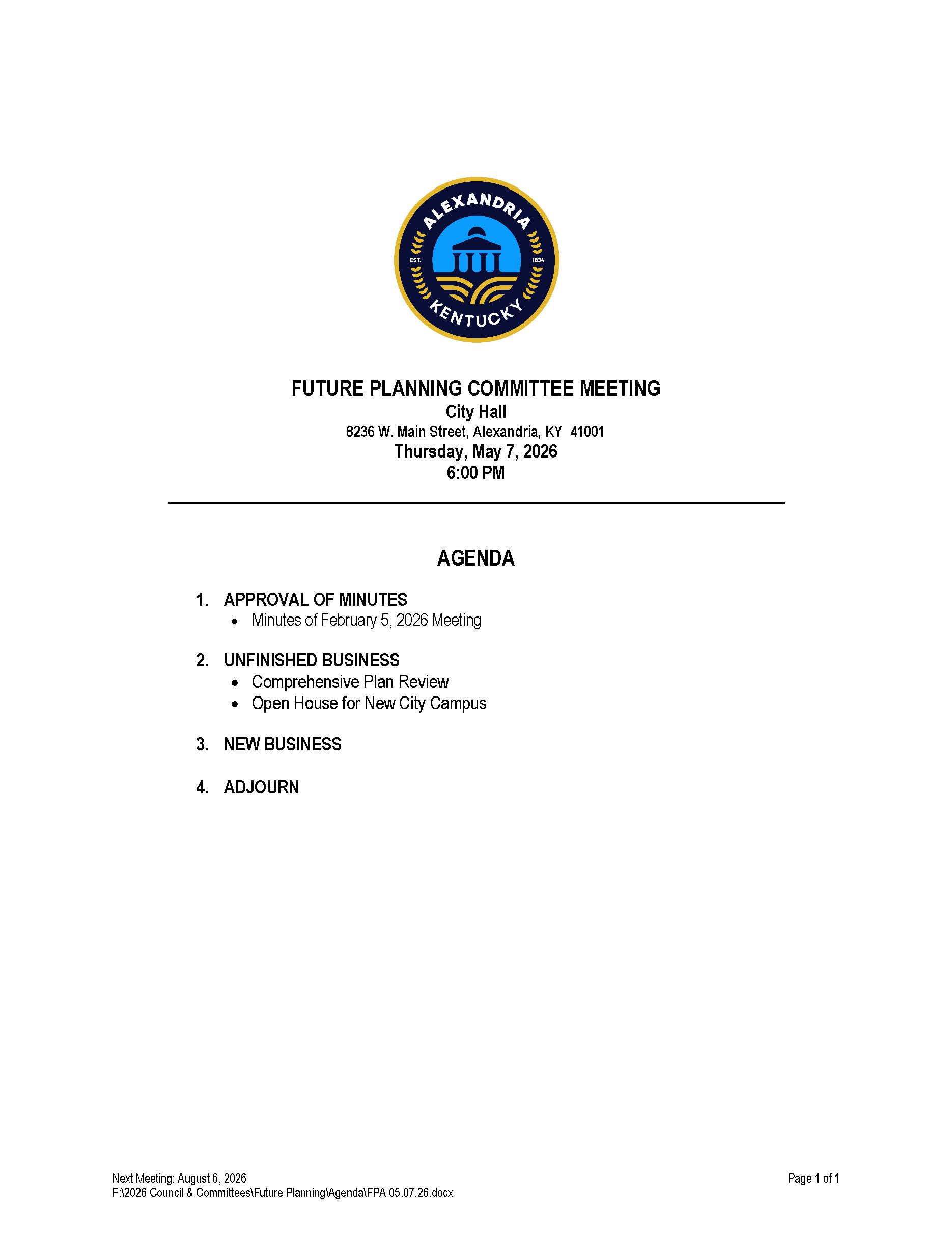 May 7, 2026 Future Planning Committee Agenda
