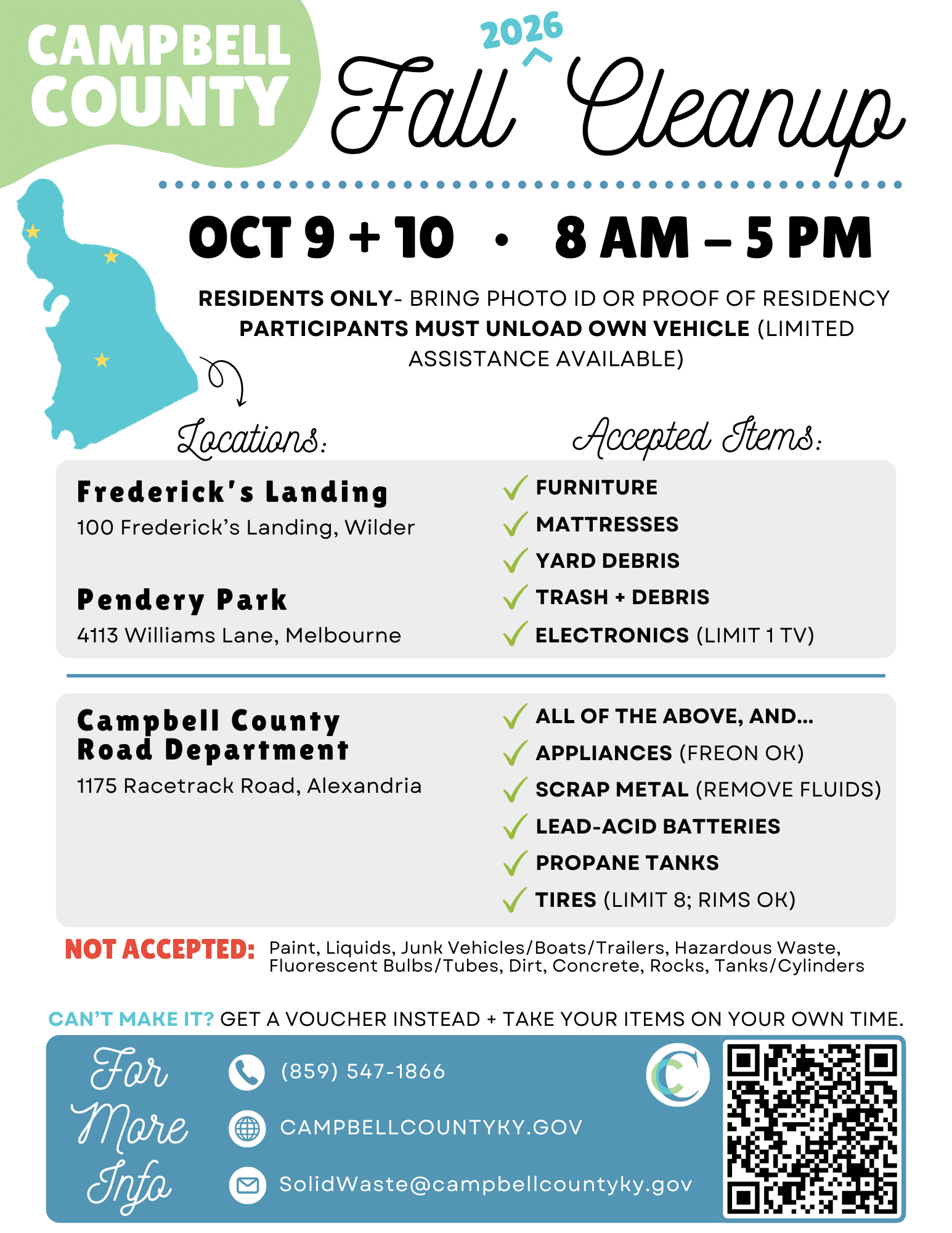 Campbell County Cleanup Event, October 9-10 from 8am-5pm